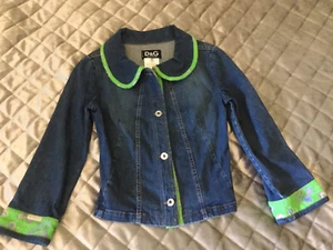 D&G Dolce & Gabbanna Girls 8-9Yrs Blue Denim Jacket Green Floral Contrast Trim - Picture 1 of 12