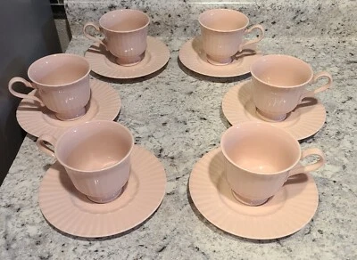 Rubor rosa vintage Mikasa (FS125) de Larry Laslo 6 tazas y 6 platillos Foto 1 de 4
