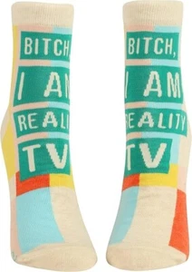 Blue Q Women's Novelty Ankle Socks B**ch I am Reality TV Socks (shoe size 5-10) - Picture 1 of 4