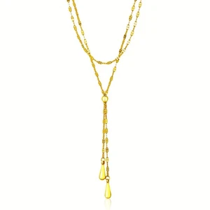 14 Karat Gelbgold Doppelstrang Kette mit gepufftem Herz Lariat Halskette - Bild 1 von 4