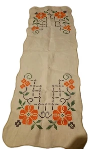 Bestickter Tischläufer, 38"x13,5, Orange, Braun, Grün (C8) - Bild 1 von 6