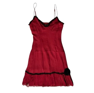 RARE Vintage Betsey Johnson New York Red Silk Sheer Mesh Goth Vamp Slip Dress 4 - Image 1 of 4