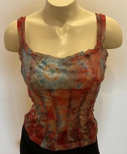 Bustier de encaje multicolor On Gossamer talla L ligero cremallera completa azul claro rojo - Imagen 1 de 13