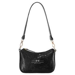 Bolso de hombro de cuero negro para mujer con estampado de serpiente en relieve mini cartera fiesta bolso de mano - Imagen 1 de 7