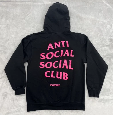 Sudadera con Capucha Anti Social Social Club X Playboy Hombres Mediana Negra Rosa Gráfico Logo Raro Foto 1 de 4
