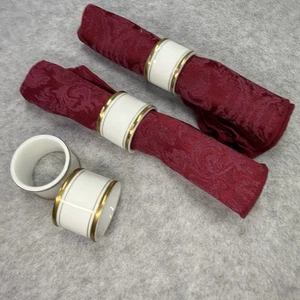 Vintage Set Of 4 Ceramic Napkin Rings White-Gold Tone Trim Dining Table Setting - Picture 1 of 5