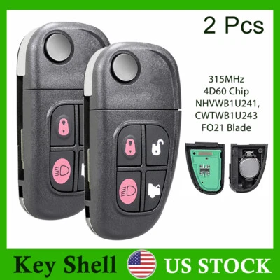 2 For 2003 2004 2005 2006 2007 2008 Jaguar S-Type X-Type XJ8 Remote Flip Key Fob - Image 1 of 4