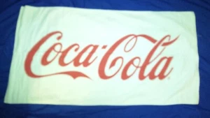 VTG Coca Cola Beach Towel White With Red Letters 100% Cotton 53" L x 27.5" W - Picture 1 of 3