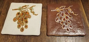 Vintage Semigres Italian Tile Trivet Ceramic Rustic Made in Italy Grapes ? 6x6" - Picture 1 of 15
