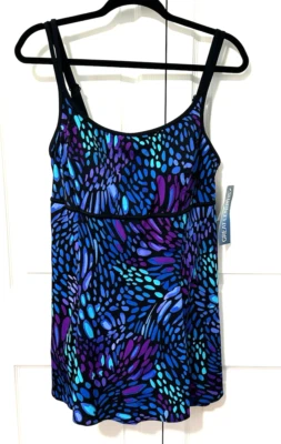 Traje de baño Great Longitudes talla 14 una pieza azul multicolor con falda superpuesta adelgazante Foto 1 de 4