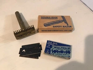 Vintage Rasiermesser Messing Kupfer mit Waltham Klingen und Original Boxen - Bild 1 von 4