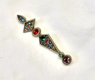 Vintage Patricia Locke PIN BROOCH Antiqued Gold JOY Swarovski Crystals - Image 1 of 4