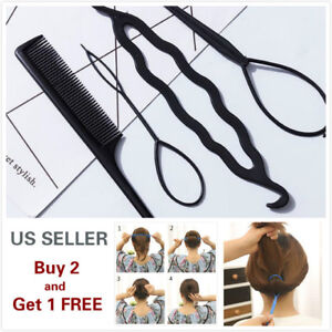 4Pcs Hair French Braid Topsy Tail Clip Magic Styling Stick DIY Bun Maker Tool