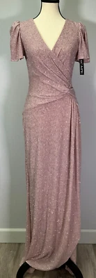 Vestido XSCAPE Largo Tejido Brillante Cuello en V Para Mujer Talla 4 Rosa Nuevo con Etiquetas Foto 1 de 4