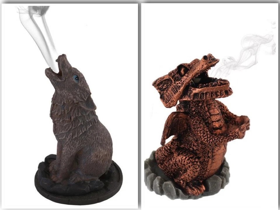 incense cone burner holder GIFT wolf or red dragon Lisa Parker FREE CONES  - Image 1 of 1