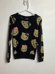 Hello Kitty sweater girls size 5 black and gold with pink bows - Picture 1 of 13