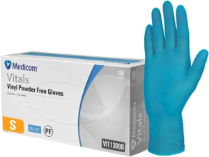 Vitals Vinyl Disposable Gloves - 100 Count - Small - Blue, 100% Latex Free Work, - Picture 1 of 4