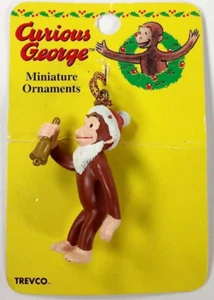 Santa Claus Curious George with Bell Christmas Miniature Ornament Trevco - Picture 1 of 5