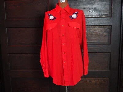 Camisa De Colección Años 70 Plata Espuela Roja Bordada Occidental Rosa Perla A Presión Colas Largas Talla L Foto 1 de 4