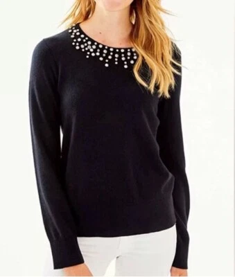 Suéter para mujer Lilly Pulitzer Odetta mezcla de cachemir talla M negro estrás lana Foto 1 de 4
