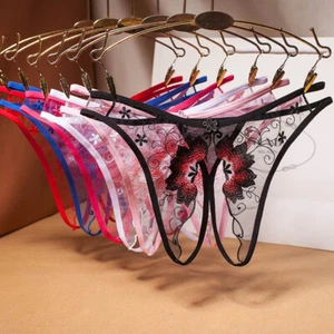 Tanga Slip Höschen Unterwäsche G-String Offener Schritt Stickerei Transparent 〒 - Bild 1 von 18