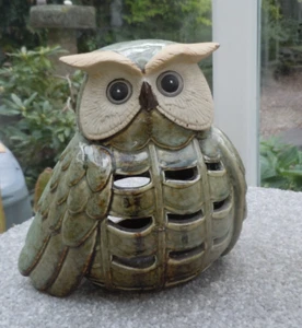 Studio Pottery Owl Tealight Candle Holder 17cm Tall - Picture 1 of 8