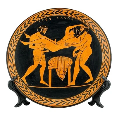 Homosexual Love Gay Sex Painting Ancient Greece Ceramic Plate Greek Pottery - Image 1 of 3