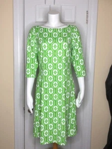 J.McLaughlin Catalina Cloth  Knit Green Geo Print  3/4 Sleeve Sheath Dress M - Picture 1 of 4