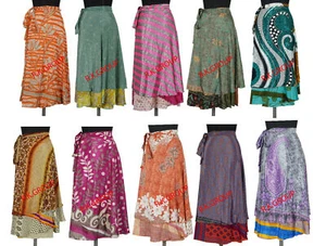 Wrap Around Skirt Reversible Indian Vintage Silk Sari Women Dress Wholesale Lot - Picture 1 of 9