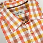 David Donahue Mens XL Orange White Gingham Plaid Button Up Shirt Twill