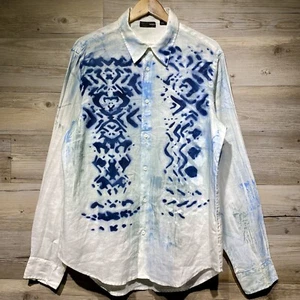 Authentic Nanibon Fuzzi Shirt Mens 52/LG Italy Linen Abstract Dye & Paint Art - Picture 1 of 14
