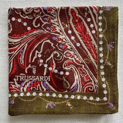 VTG Handkerchief Red Abstract Paisley &Fantasy Flourish Pocket Square Cotton 19" - Image 1 of 3