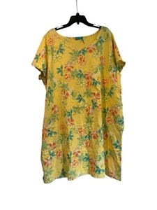 Fresh Produce Knit Midi Dress Plus Sz 3X Yellow Floral Beachy Summer Coastal - Picture 1 of 8