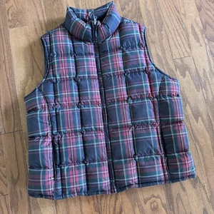Eddie Bauer Women's XL Goose Down Vest Tartan Plaid Puffer Pockets Warm Vtg - Picture 1 of 10