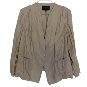 LAFAYETTE 148 NEW YORK Womens 18W Beige Linen Collarless Blazer Jacket Office - Picture 1 of 7