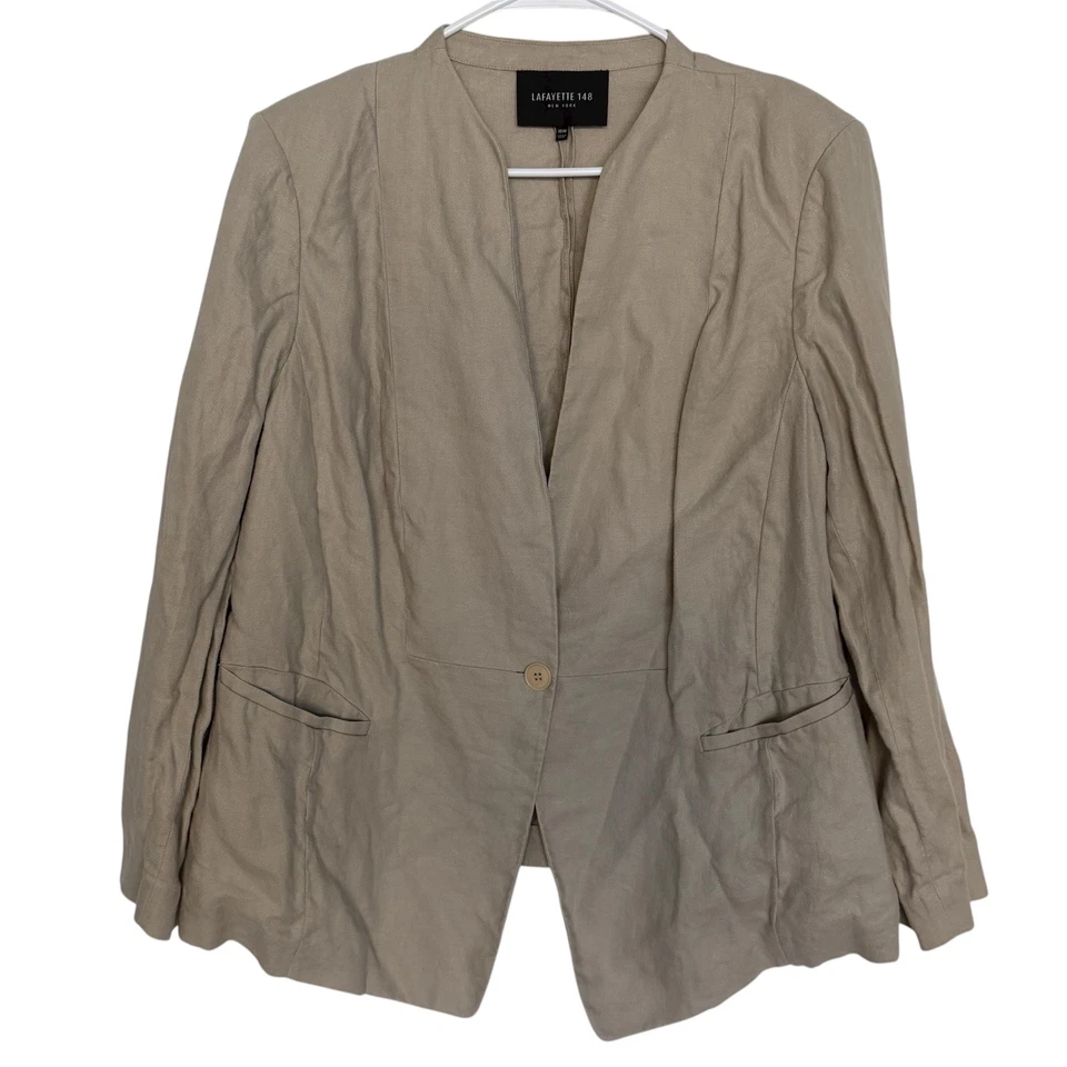 LAFAYETTE 148 NEW YORK Womens 18W Beige Linen Collarless Blazer Jacket Office - Image 1 of 4