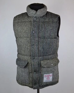 Harris Tweed Down Vest Men's Size L Gray Gift From Japan - Picture 1 of 14