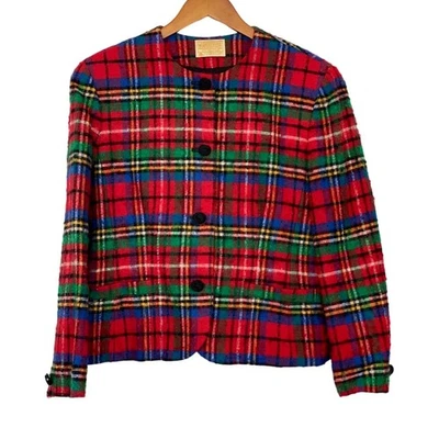 Pendleton Vintage Wool Blazer 70s Women's Size 12 Red Blue Green Plaid Holiday - Image 1 of 4