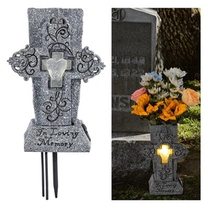 Solar Cemetery Vase with LED for Fresh/Artificial Flowers Grave Flower Cross ... - Picture 1 of 7