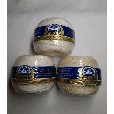 3 Cabelia DMC 3 Cord Crochet Thread No 10 & 20 White & 712 Cream Yards - Image 1 of 4