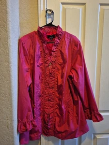Dennis By Dennis Basso Midi Pink Ruffled Zip Front Long Sleeve Jacket Size 2X - Picture 1 of 10