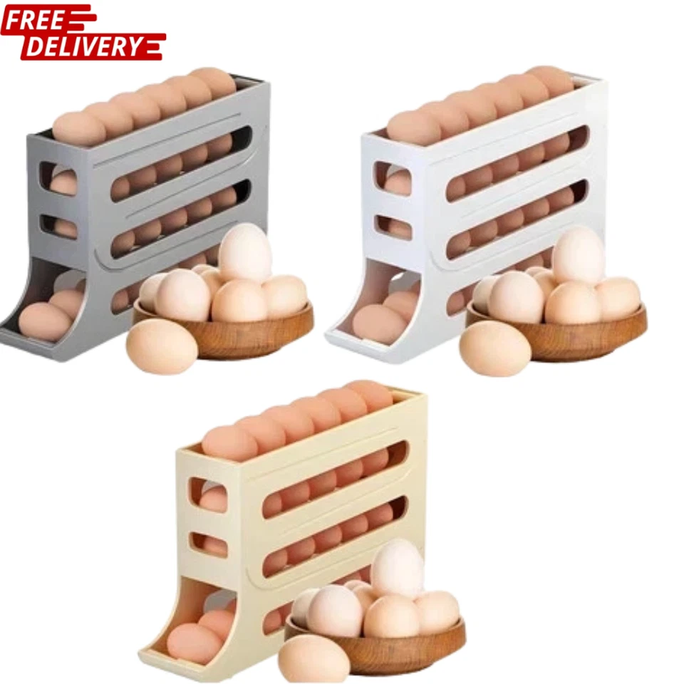 Refrigerator Egg Holder 4 Tier Roll Down Auto Rolling Dispenser Storage Rack - Image 1 of 1