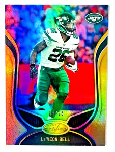 Tarjeta paralela Le'Veon Bell Mirror Gold Foil 2019 certificada por Panini, ¡jets SP #/25! - Imagen 1 de 3