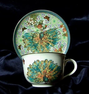 Grace's Teaware zarter Pfau Porzellan Teetasse 6" Untertasse Porzellan Goldrand - Bild 1 von 5