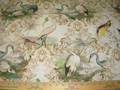 2 2/8  YARDS REGAL CRANE EGRIT BIRDS UPHOLSTERY FABRIC FOR LESS - Image 1 of 4