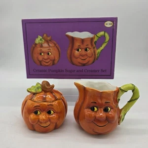 Halloween Cerámica Calabaza Azúcar y Crema Set Caras Antropomórficas con Caja - Imagen 1 de 13