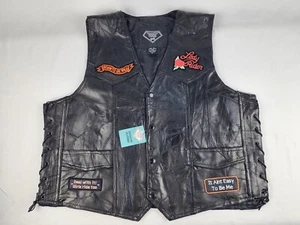 Women's Leather Biker Vest Patchwork & Embroidered Patches Size XL New with Tags - Picture 1 of 15