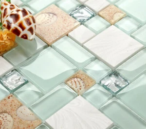 11 STCK. Strandstil Backsplash Fliese grün See Glas Mischung Stein und Harz Mosaik - Bild 1 von 4