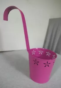 NEW Pink Metal Flower Cut-outs Container Plant Holder Bucket w Hang Hook 14.75" - Picture 1 of 10