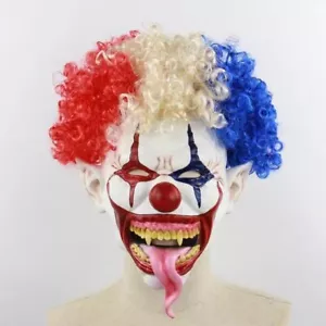 Halloween Big Mouth Long Tongue Clown Mask Latex Horror Mask Exploding Head Wig - Picture 1 of 10